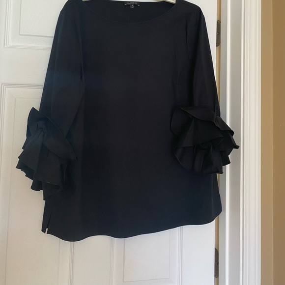 Lafayette 148 New Black Ruffle Sleeves Top M - Picture 3 of 4
